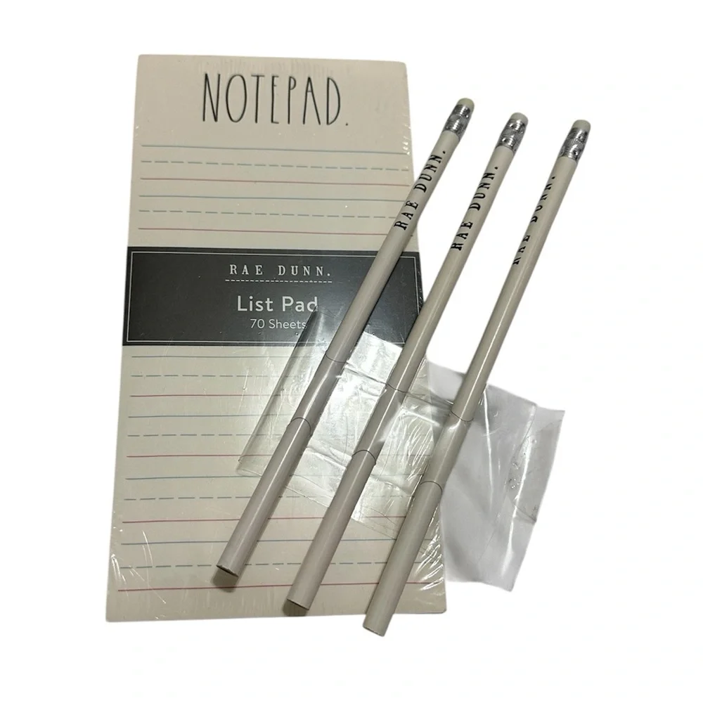 Rae Dunn Cream List Pad with 3 White Pencils